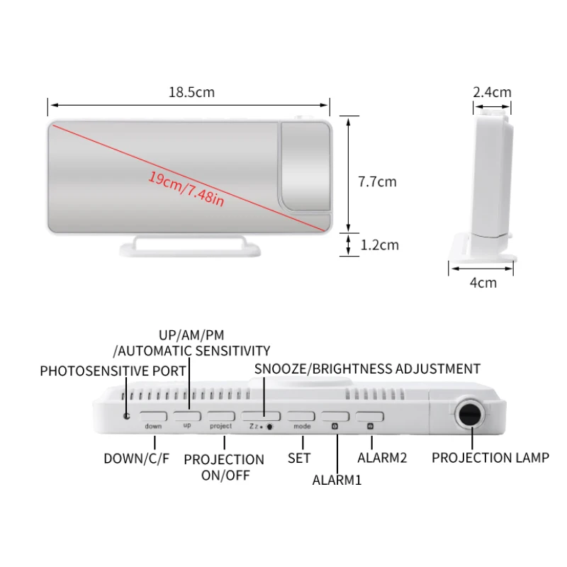 Daylight Led 2 Usb Chargers For Bedrooms Projection Mirror Alarm Projector Clock Clock