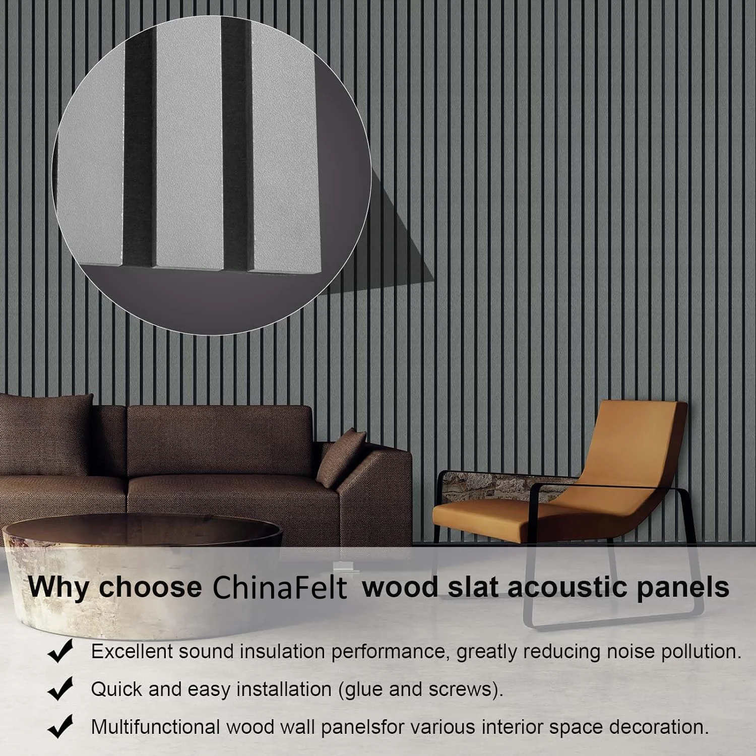 Acoustic Matte Laminate Slat Wall Panel interior acoustic panels wall wood fibre acoustic sound proof panels