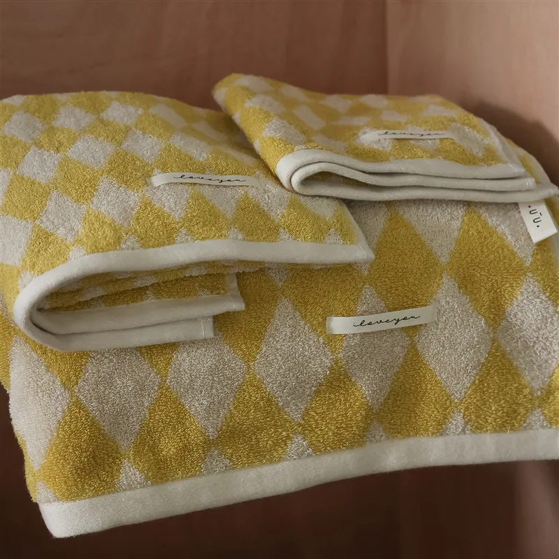 100% Cotton Checkered Jacquard Cotton Face Bath Towel Set