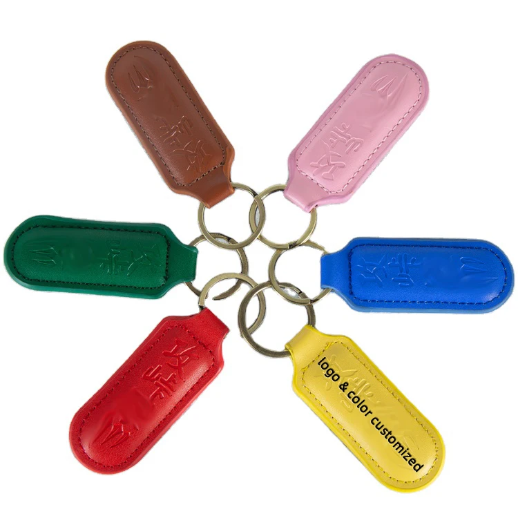 SAHE leather keychain light own logo on both side colors for choosing popular key chain