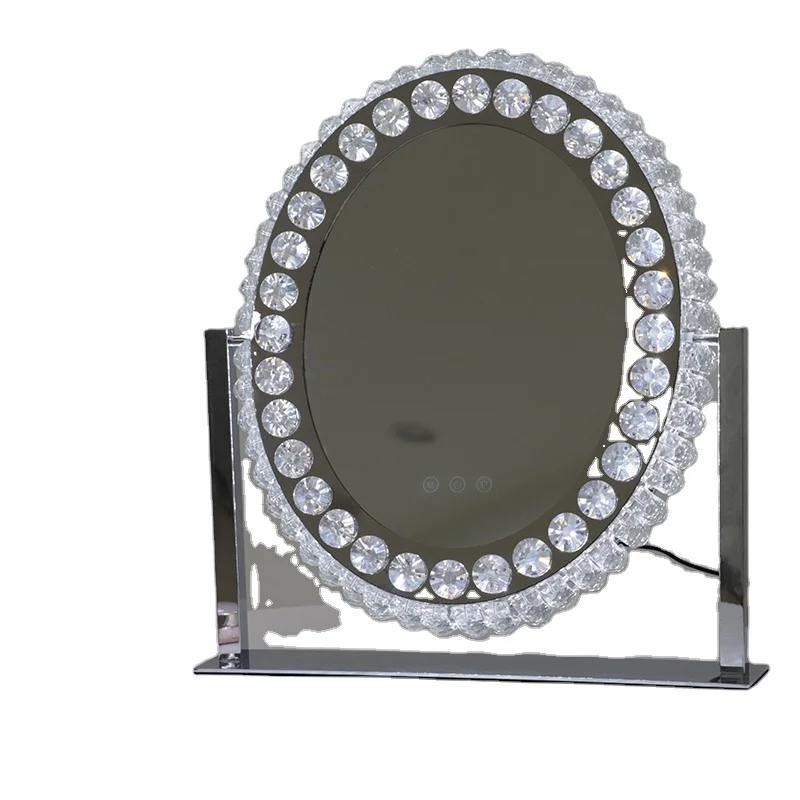2024 Hot Sale touch switch NEW Arrival Oval Vintage Desktop LED lighted crystal makeup vanity mirror