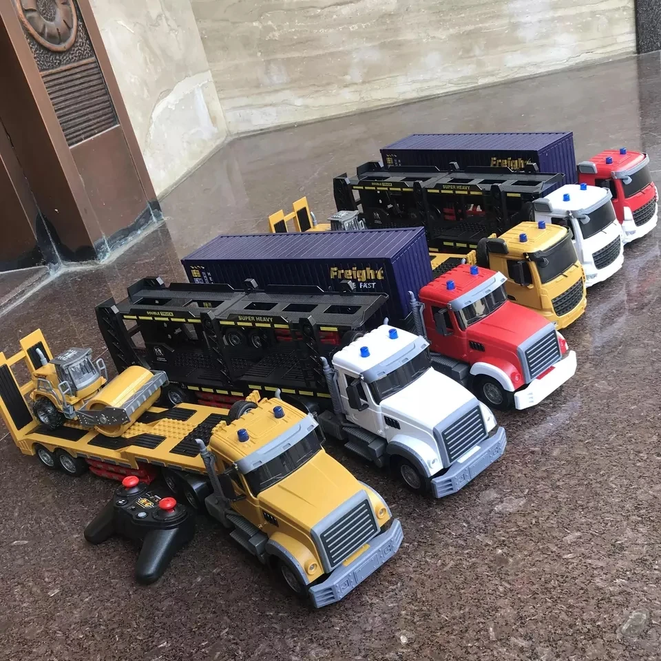 2.4G Toys Extra Large 1/24 R/C Detachable  truck action trucks flatbed truck toys Six-Wheel Lighting Music Trailer Transporter