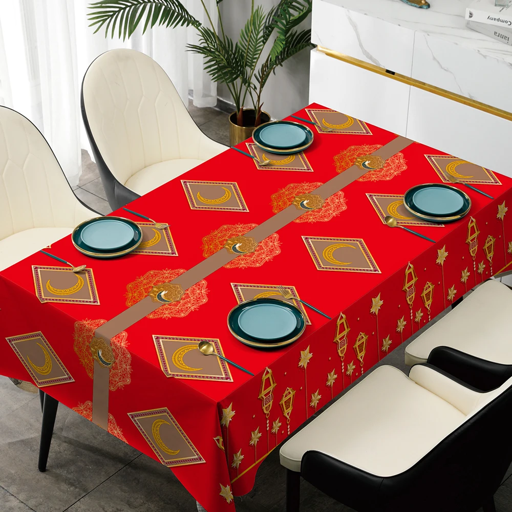 Custom designs pvc printed ramadan table cloth for home hotel wedding party