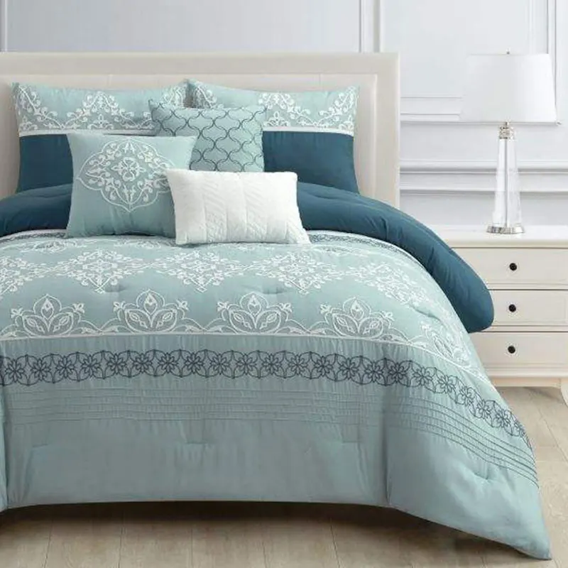 Hot Sale Good Quality Popular Luxury Polyester Product Custom 7pcs Jacquard Floral Solid Bedding Comforter Sets