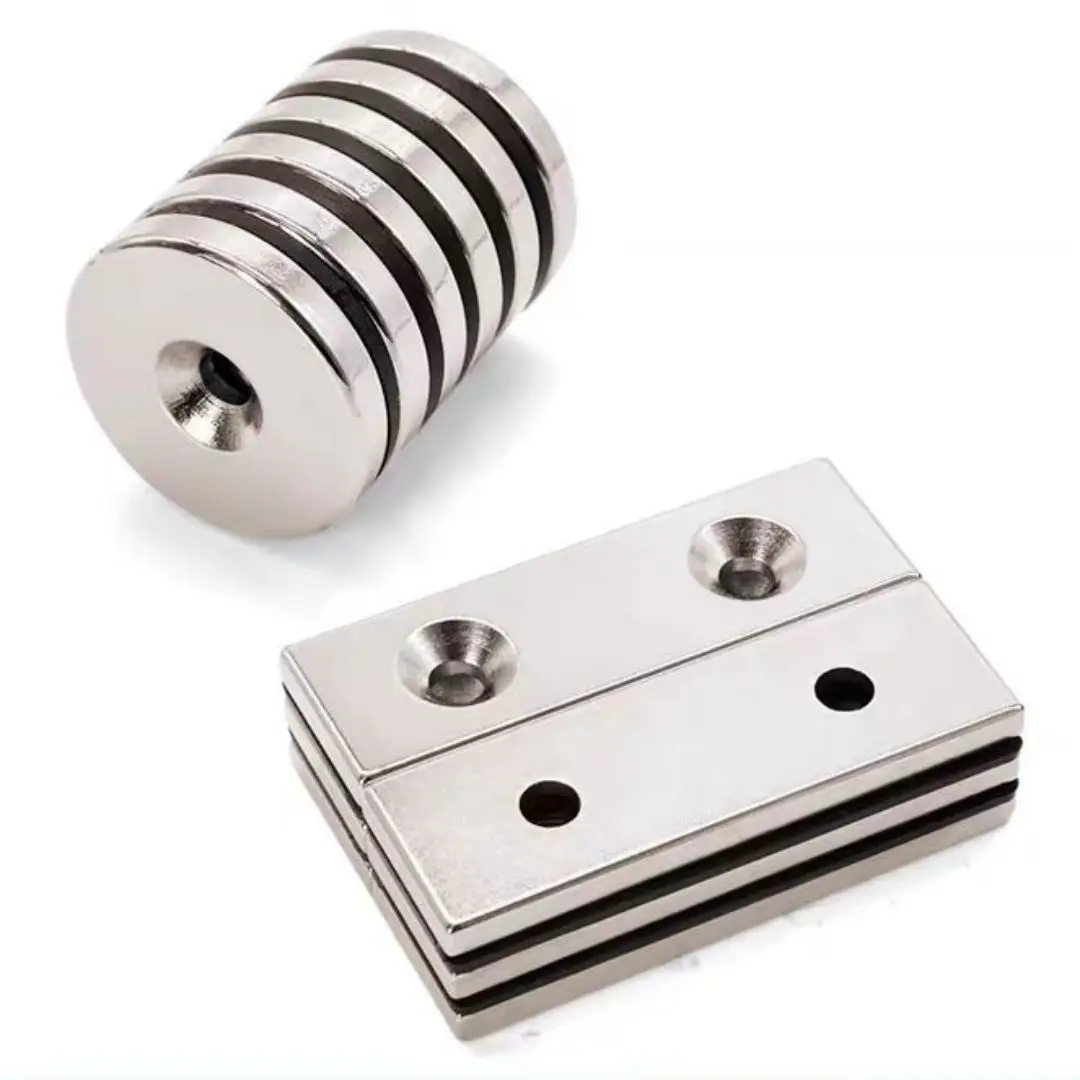 N35 N48 Block Rare Earth Materials Square Countersunk Rectangular Motor Shape Weld Punching Cutting Holes Permanent Magnet Ndfeb