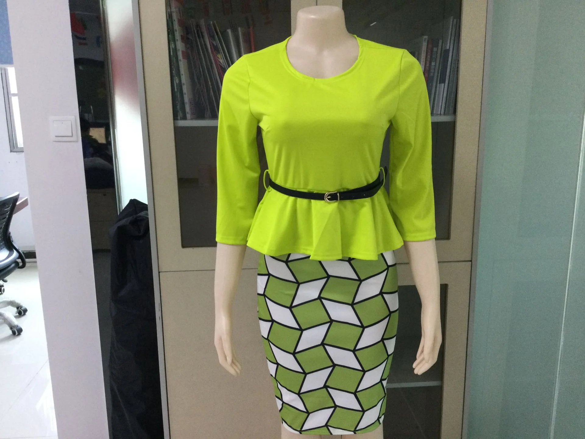 H3096 lady fashion design plus size womens Green Party polyester turkish africa style space layer casual slim high waist dresses