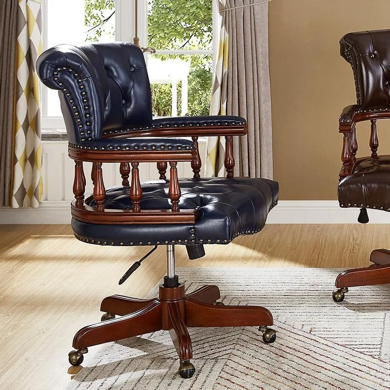 High quality brown swivel wheel back cushion luxury executive wooden office chair