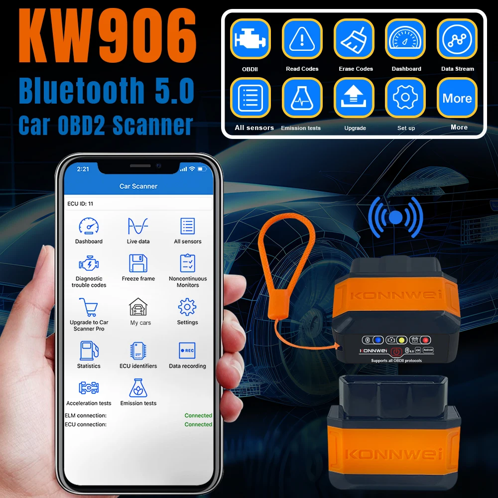 Удобный маленький размер KW906 Bluetooth 5 0 Версия OBD2 система неисправности системы СЧИТЫВАТЕЛЯ И выключателя