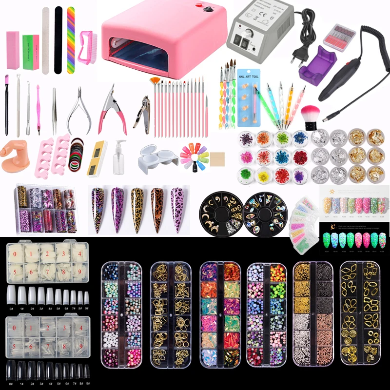 Wholesale Professional economics complete Nail Drill UV Lamp Curing nail art tool Kit