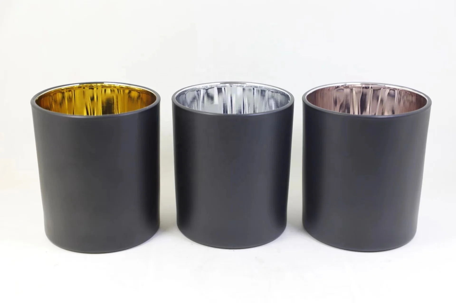 Ready to Ship Luxury 8oz 10oz Flat Bottom Round Black Matte Candle Vessels Container Jars Gold Electroplated Inside with Lids
