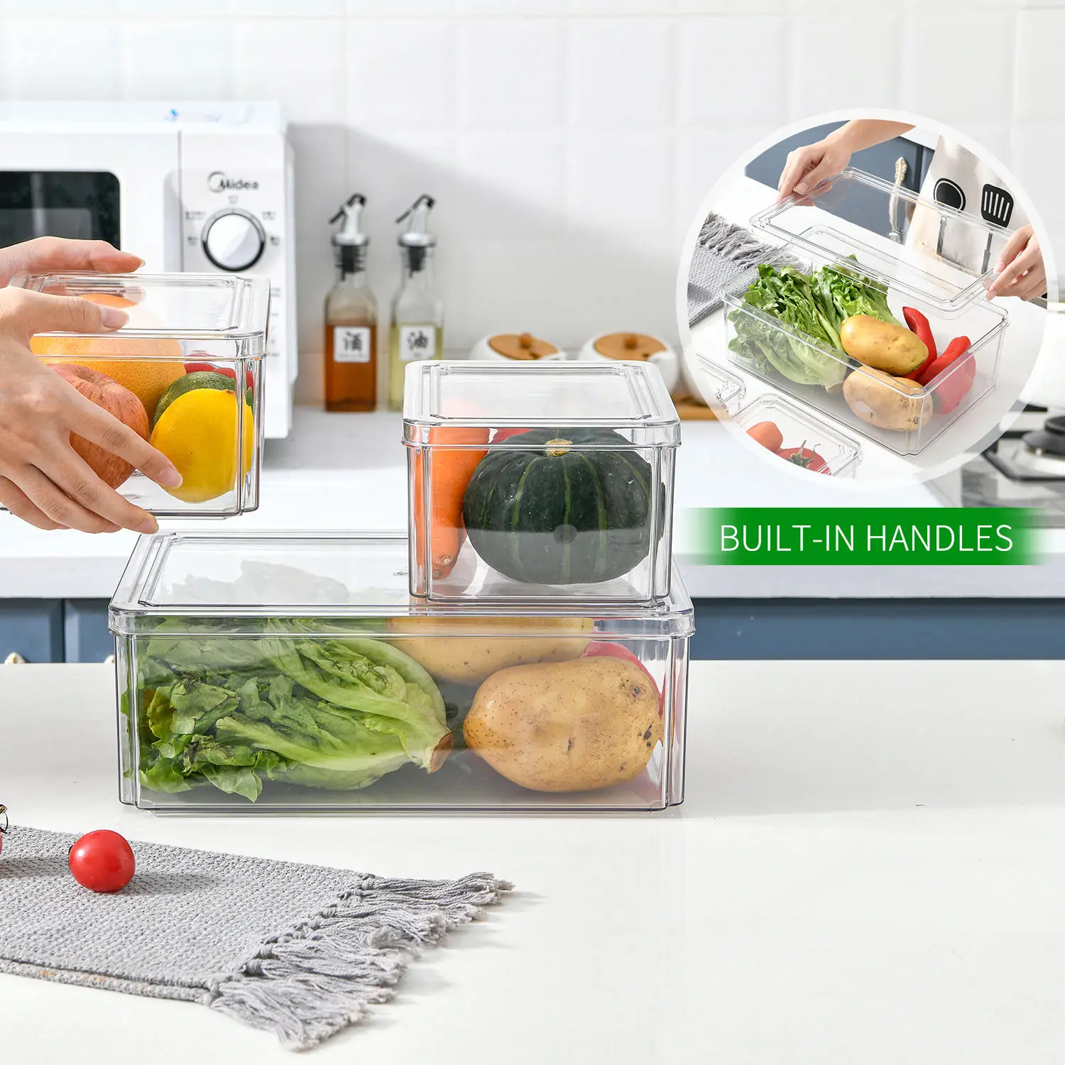 3PCS Clear Storage Box Drawer Organizer Price Plastic Stackable Kitchen Refrigerator Storage Box With Lid