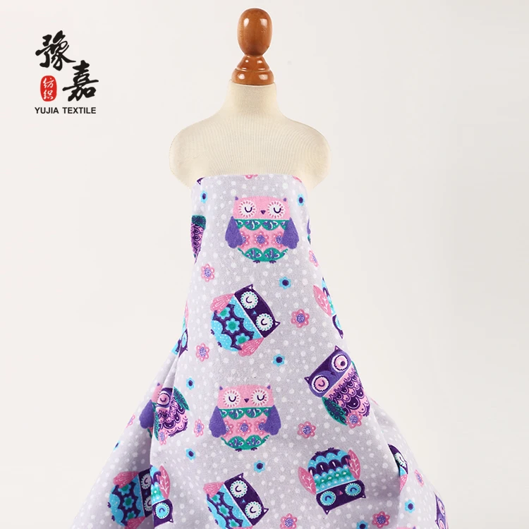 Designer Fabric, 2 side animal owl pictures printed nursery flannel fabric for children pajamas
