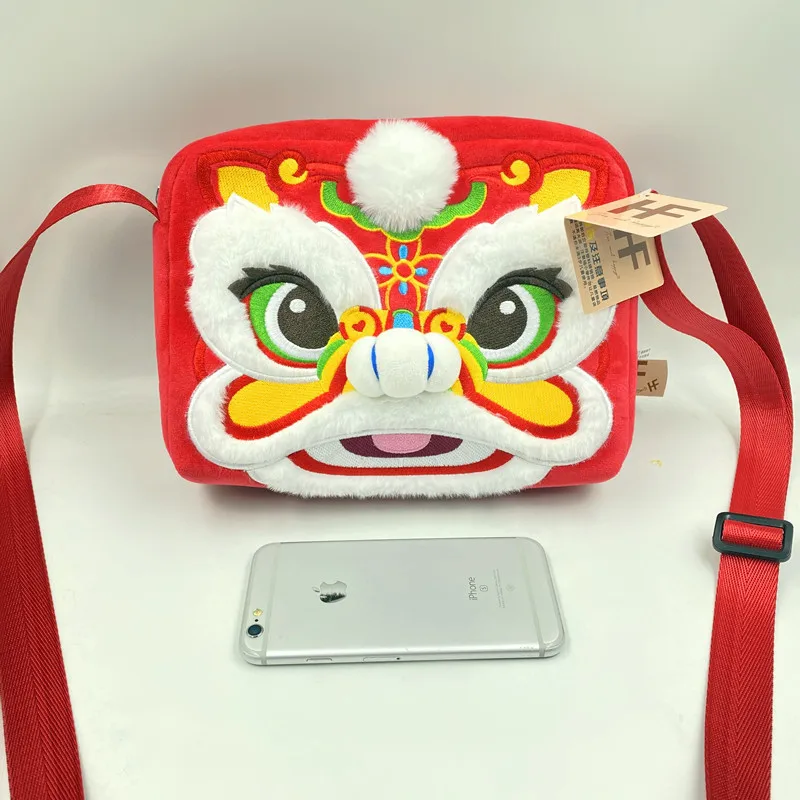 Cartoon Chinese lion dance plush animal shoulders school bag fashion cartoon pet kids plush backpack schoolbag for kids women