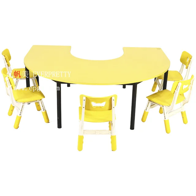 Colorful Wooden Square Shape Adjustable Four Kids Table and Chair Kindergarten Set