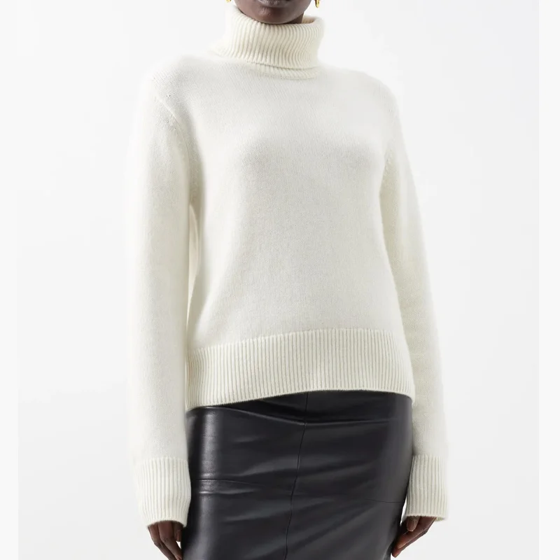 Factory custom oem odm wholesale white Turtleneck 100% cashmere sweater ladies clothes girl Knitted Pullover sweater women