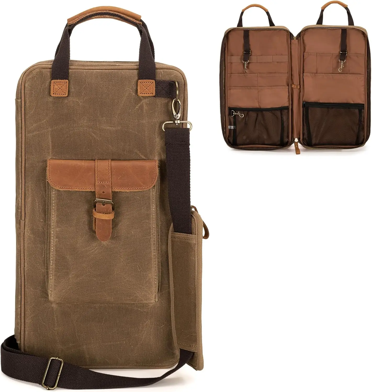 Waxed Canvas Mallets Percussion Bag with Handles and Detachable Shoulder Strap, Stick Bag for Drumsticks