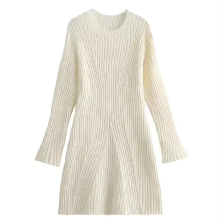 Women Elegant Solid Knitted Mini Dress Fashion Long Sleeve O Neck Sexy Dresses  Autumn Winter Female A-Line Dress Streetwear