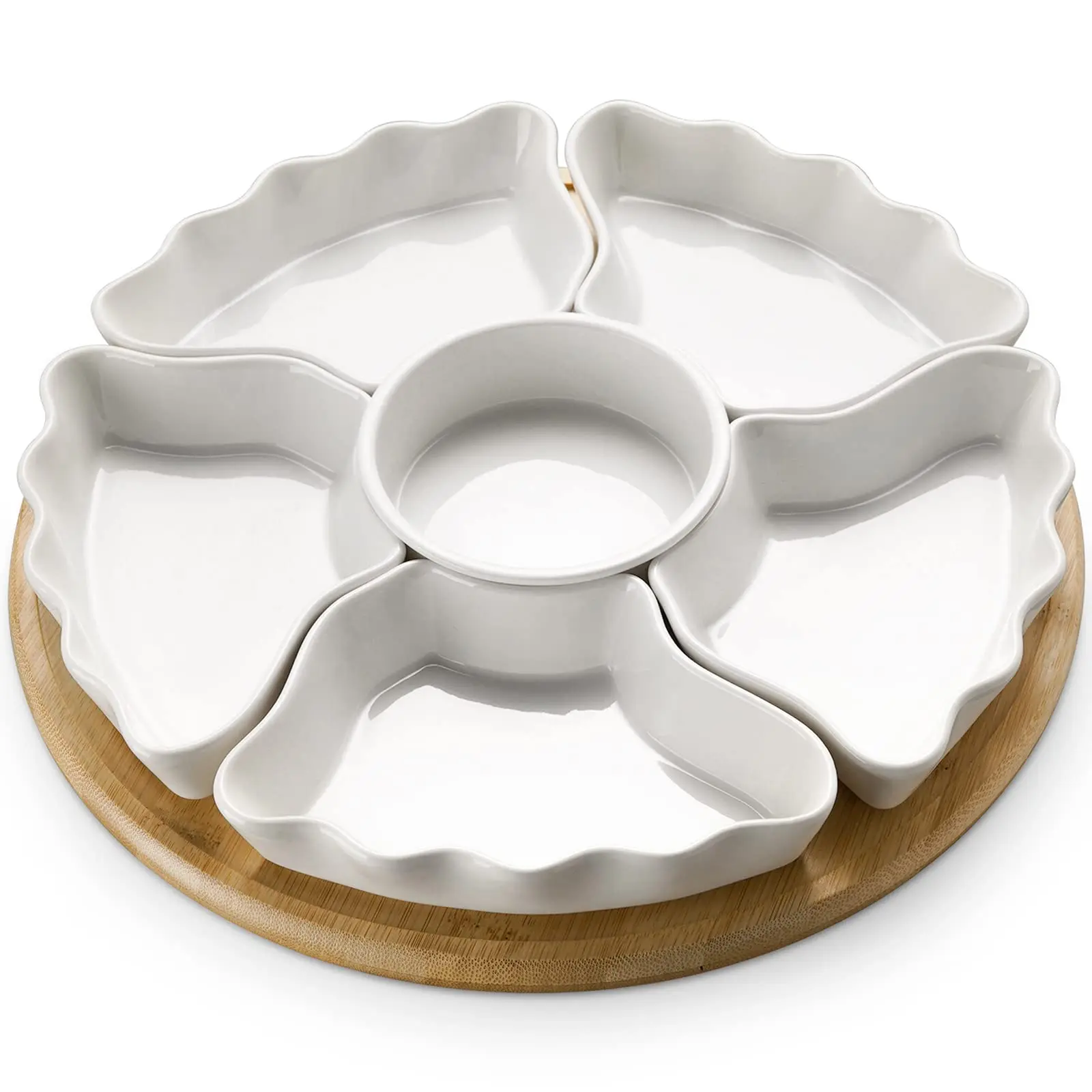 12 Inches Lazy Susan Appetizer Serving Dishes Snack Tray Dessert Trays With Wood Holder Removable