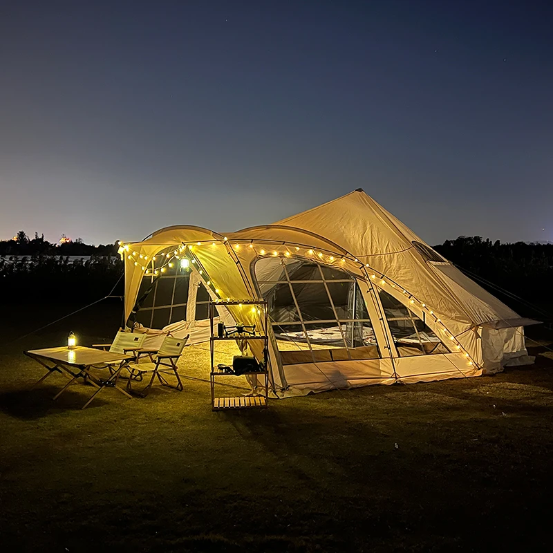 New drop outdoor 4m 5m 6m  luxury glamping equipment dome camping bell cotton canvas star tent with window