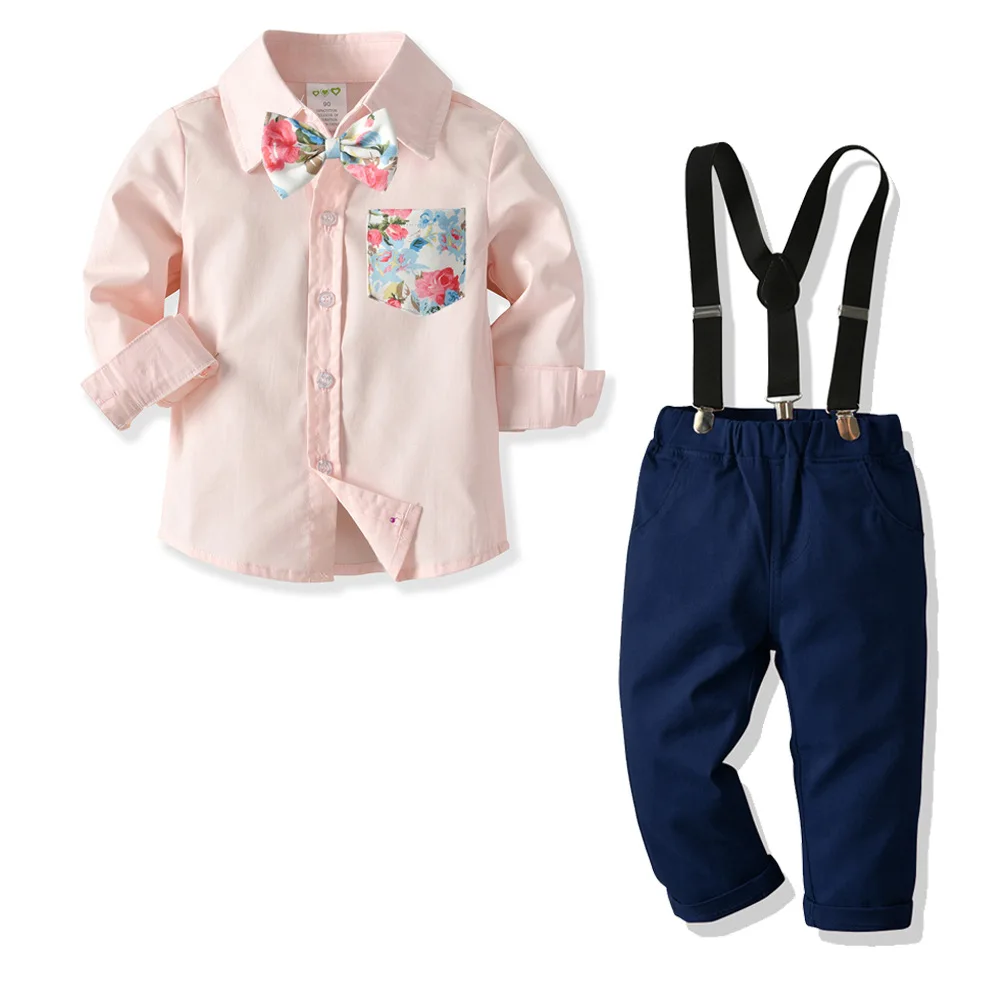 
latest long sleeve shirt print baby boys clothes sets top quality boutique shirt suspenders pants boys clothes 