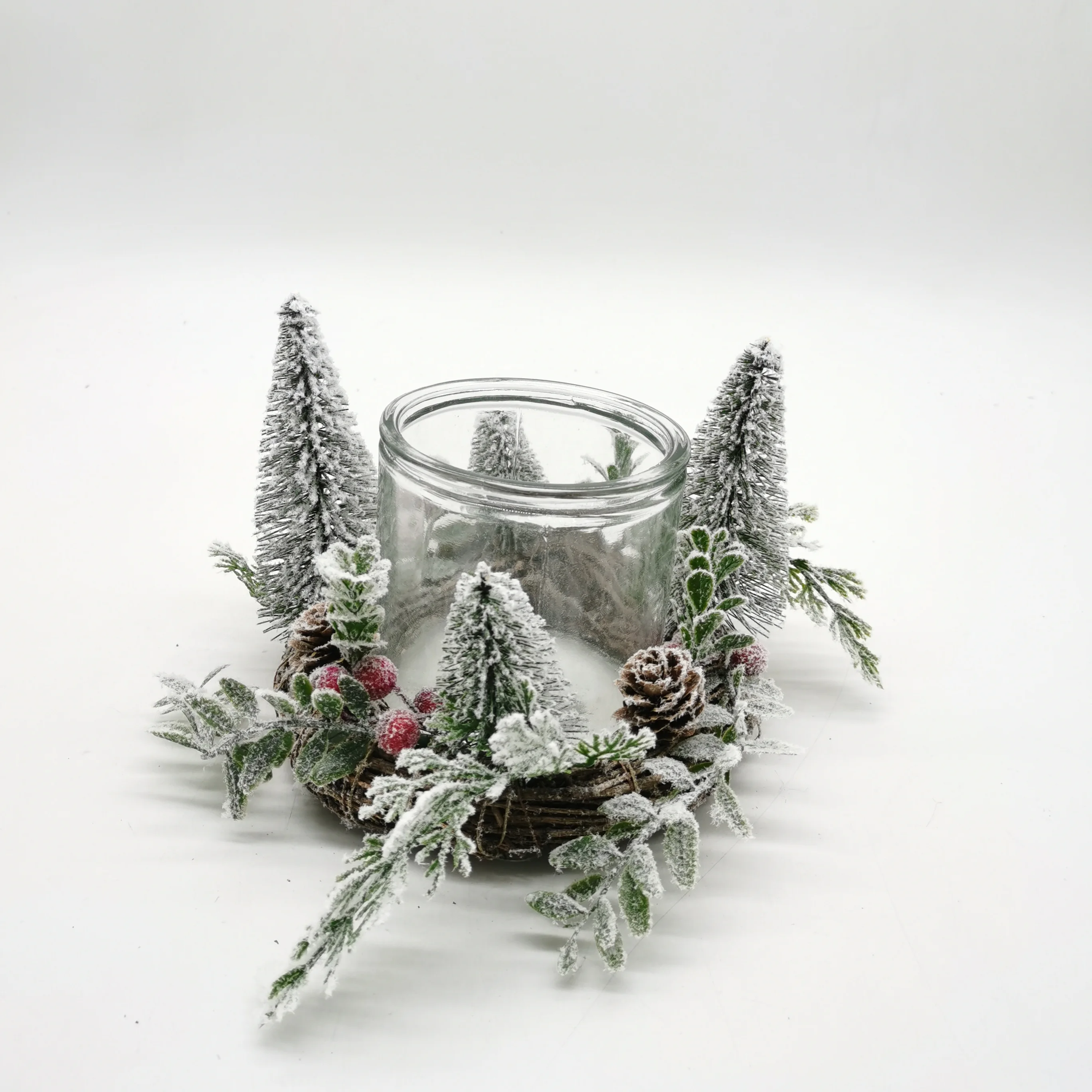 GY BSCI Factory Home Decor Pine Needle Twig Wreath Stick Christmas Other Candle Holder