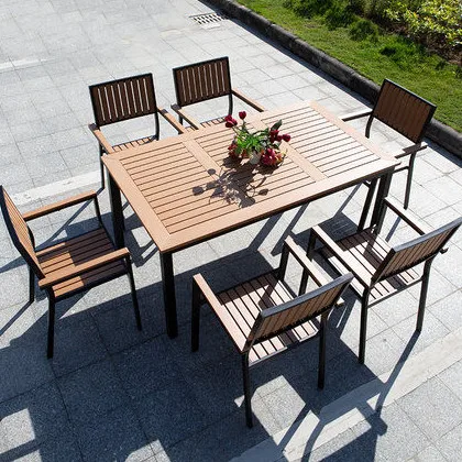 Fashion design Outdoor patio garden Furniture Aluminum Frame dining wood table and chairs garden sets