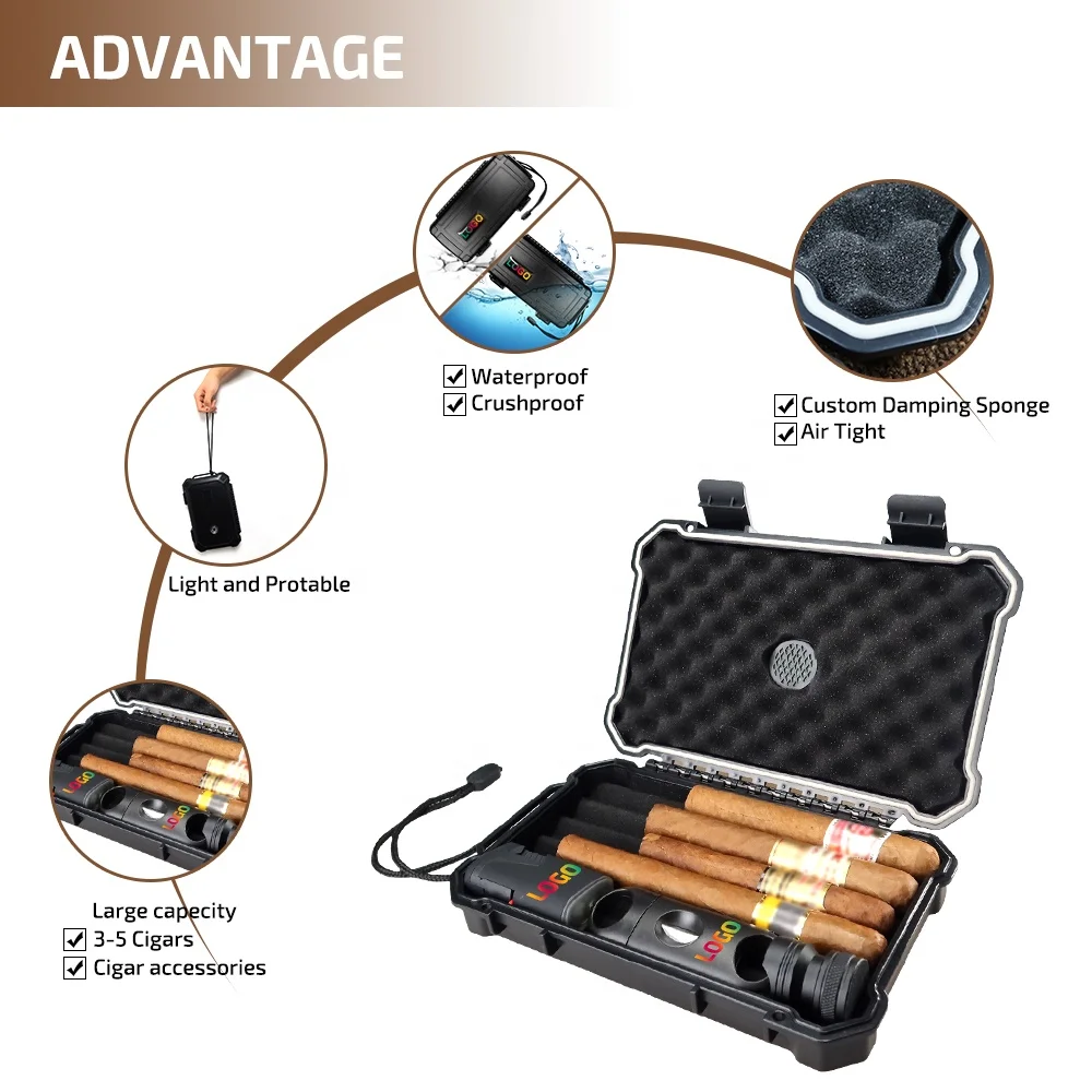 Custom cigar brand private label cigar travel boxes case humidor luxury set including cigar lighter and cutter and holder