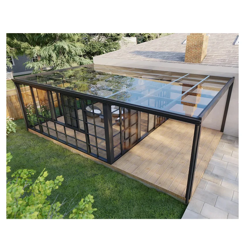 Outdoor Waterproof Aluminium Framed Garden Gazebo with Glass and Polycarbonate Roof