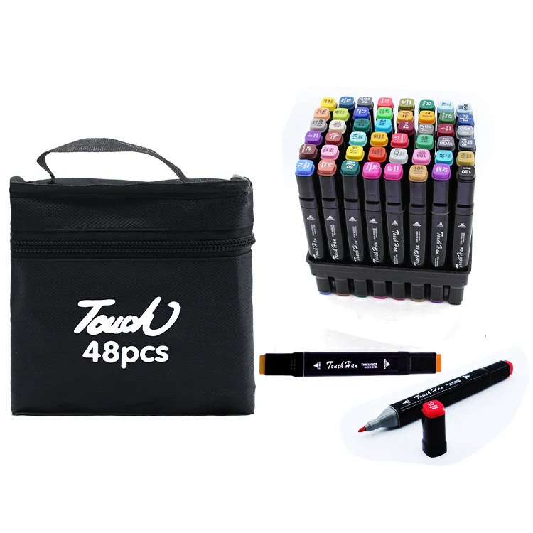 New 48 Colors Custom Student Black Art Markers Colors Dual Tip Marker Pen Set For Kids Marcadores