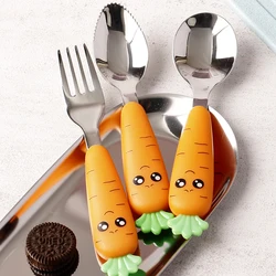 Kitchen tableware cute cartoon radish shape 3pcs kids stainless steel spoon and fork set