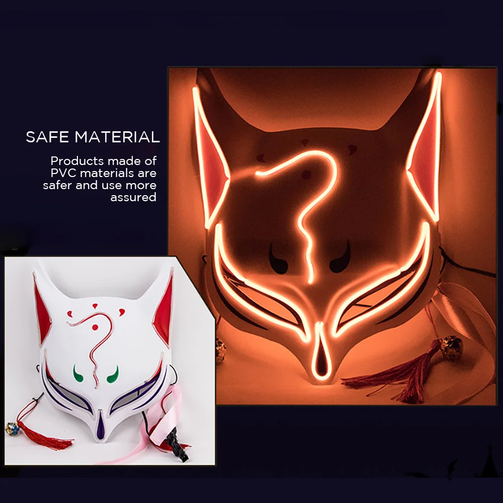Luminous Led Mask Foxes Mask Rave Costume Anime Half Face Cat Masks Masquerade Festival Party Cosplay Props