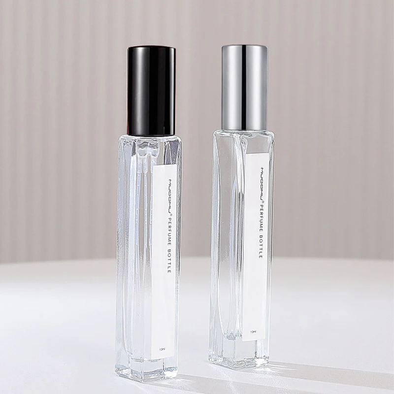 10ml Transparent Portable Glass Perfume Bottle Travel Sample Square Fine Mist Spray Bottle With Screw Sprayer