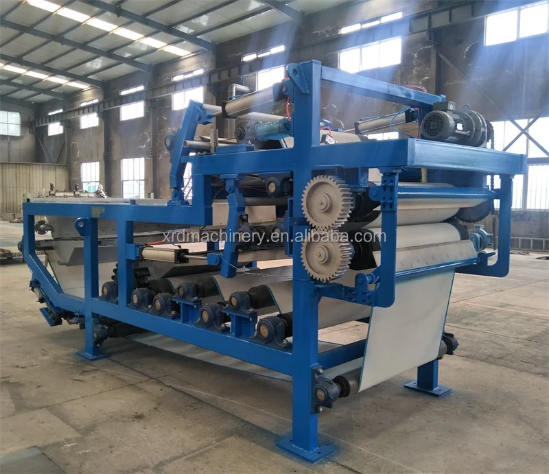 variable sludge mud moisture dewatering euipement three belt type fiter press machine