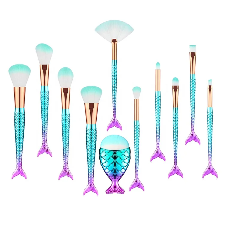 Fish Tail 10 11 pcs Eyeshadow Cosmetics Fan Synthetic Gradient  Super Soft Beauty Mermaid High Quality Wholesale Makeup Brushes
