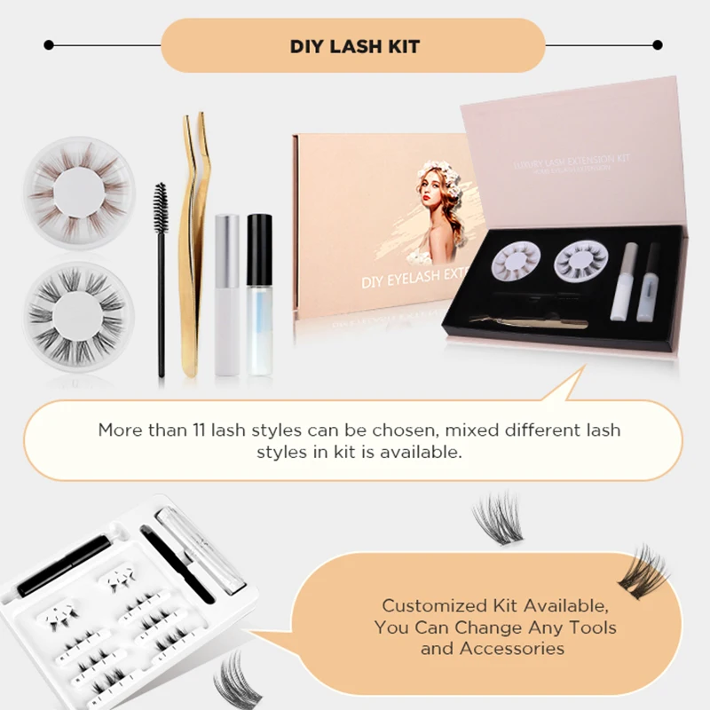 Wholesale 0.1mm Thin Band Lash Clusters Private Label Knot Free Individual Cluster Lashes Extension Custom Segmented Eyelash Box