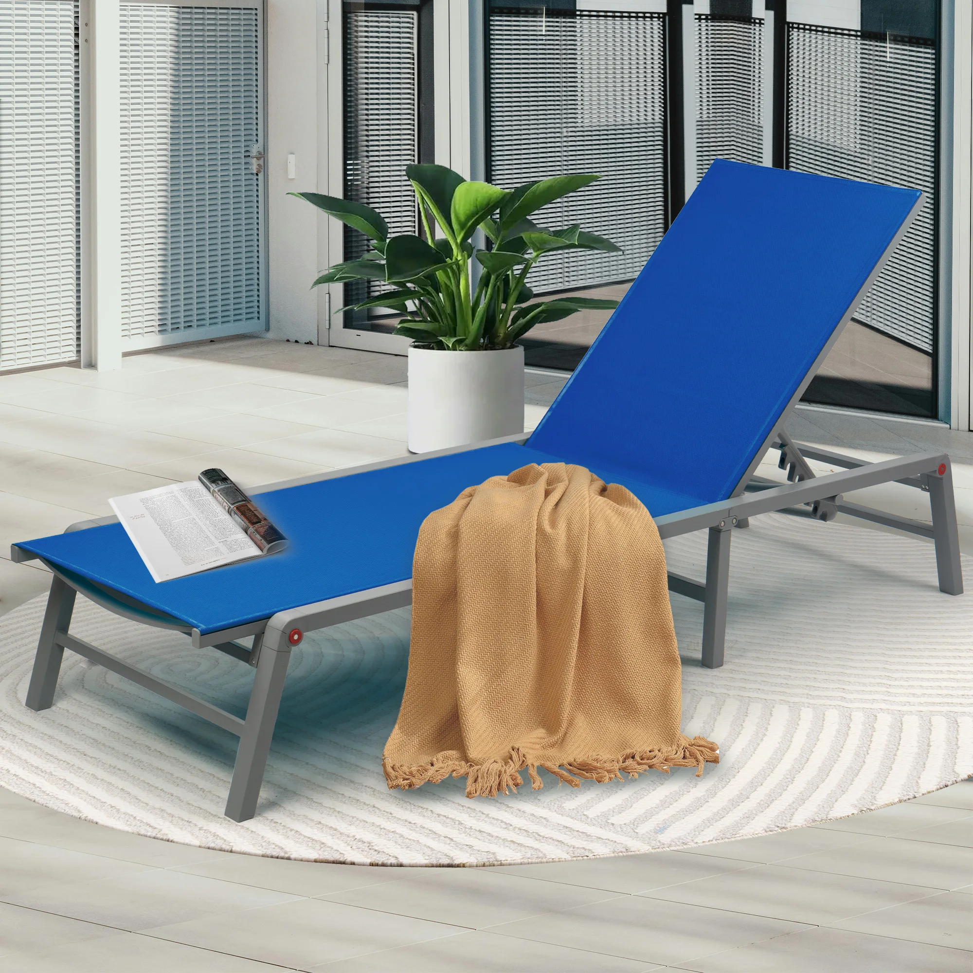 Adjustable Reclining Metal Sun Lounger Outdoor Patio Rattan PVC Chaise Hotels Garden Pool Living Room Industrial Outdoor Use