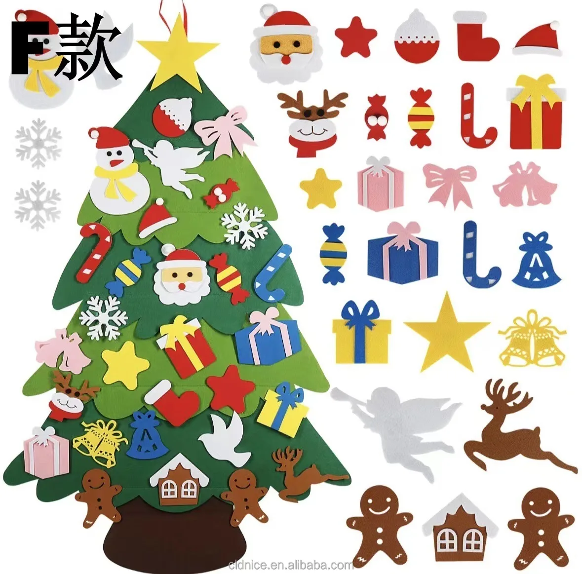 Nice Hot Selling Christmas Decoration Wall Stickers With Three-Dimensional Fur Felt Christmas Tree Diy Handmade Toy
