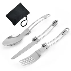 Folding steel wire knife fork spoon  3pcs camping tableware portable outdoor stainless steel tableware