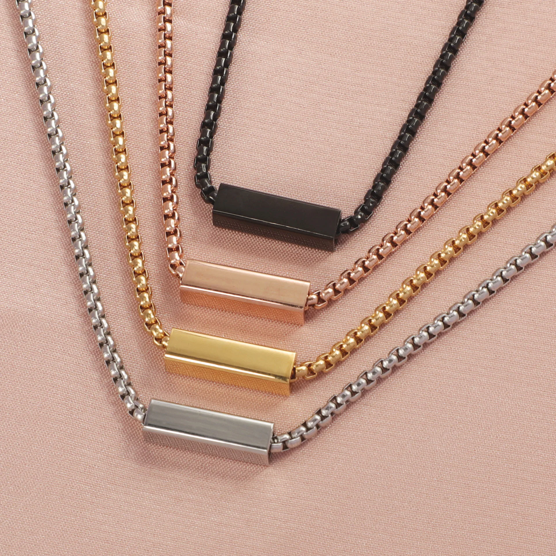 Customized DIY Engraved Letter Necklace Gold Small Tube Bar Pendant Porcorn Chain Necklace For couples, friends, yourself
