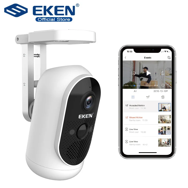 Умная IP-камера EKEN Argus 1080P с пассивным ИК-датчиком, Wi-Fi, двусторонней аудиосвязью, IP65, 6000 мАч