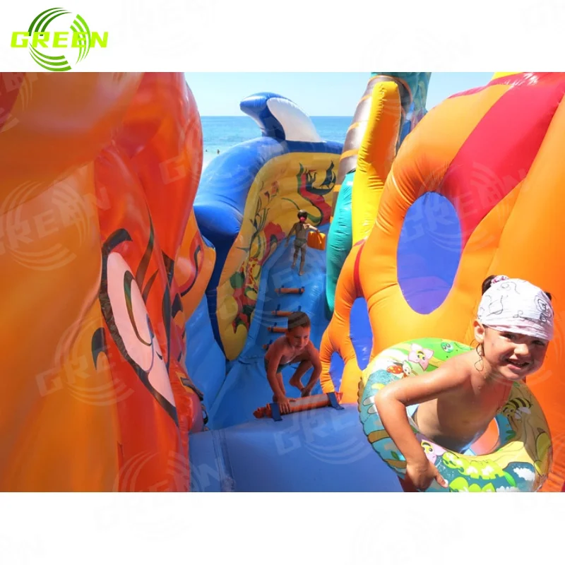 Green pool pillow slides Inflatable water park pool slide ladder water slides inflatable for kids and adults