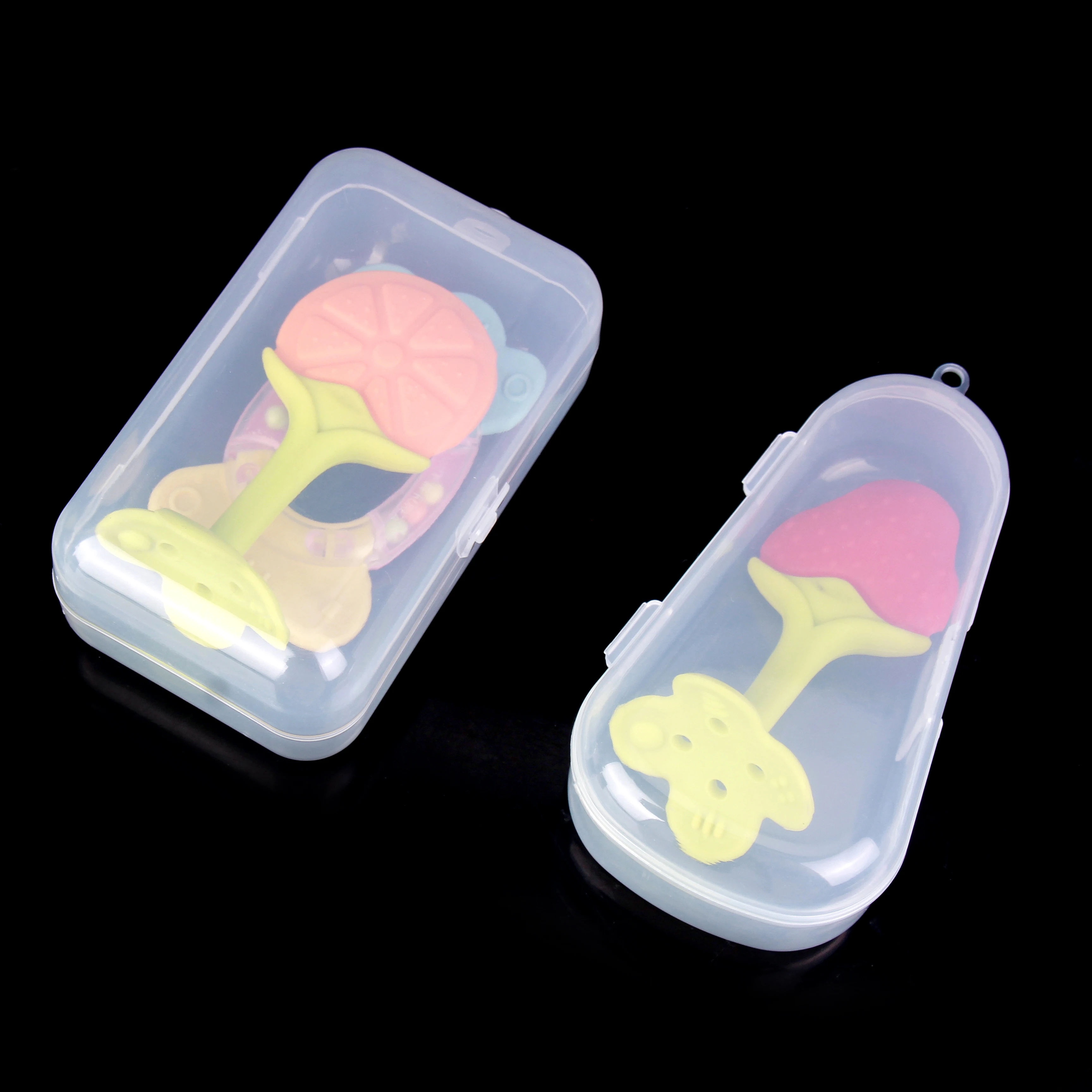 Bpa Free Baby Teethers Food Grade Pacifier Clip Soft Organic Silicone Teething Toys With Plastic Storage Box