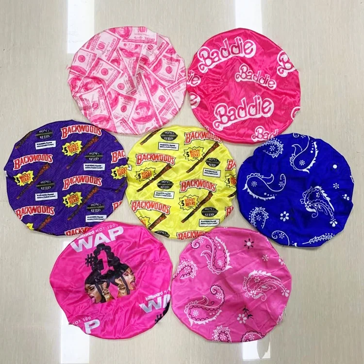 
wholesale women satin silk hair Backwoods Bandana Wap Rugrat Barddie Money butterfly designer headbands and bonnets custom logo 