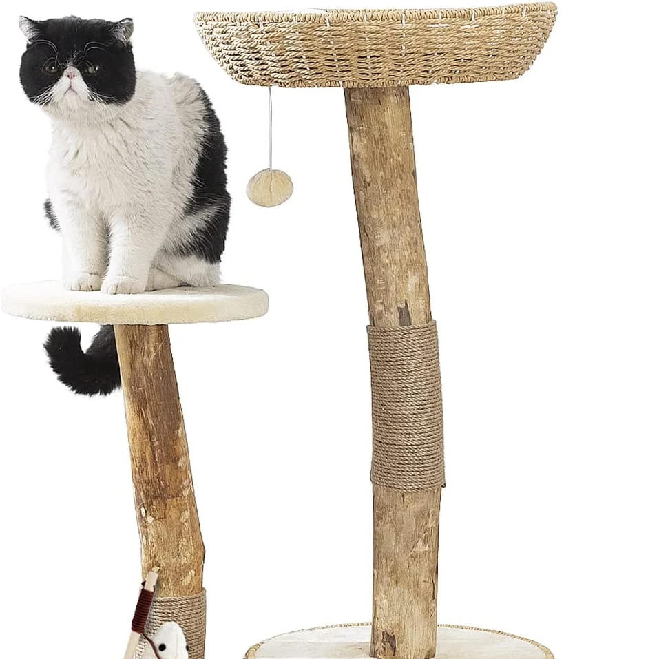 Modern Wood Cat Tree Tower Two-Layer Cushion Luxury Cat for Easy Cleaning Cat Scratching Tree