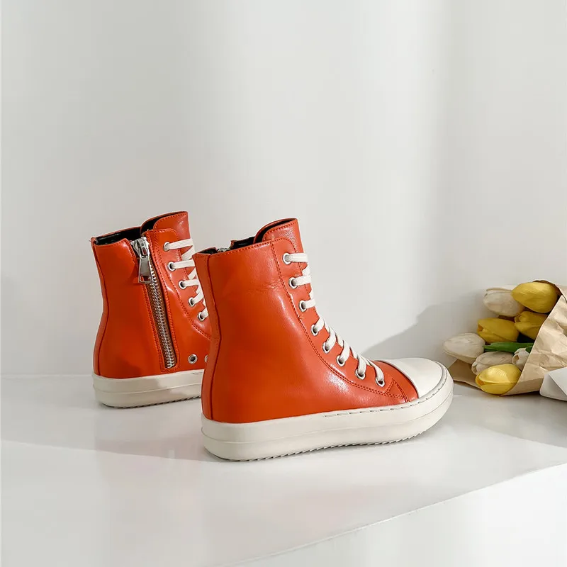 New cross-boundary Autumn/Winter 2022 orange high-top shoes with thick soles candy colored student shoes lace-up casual sneaker