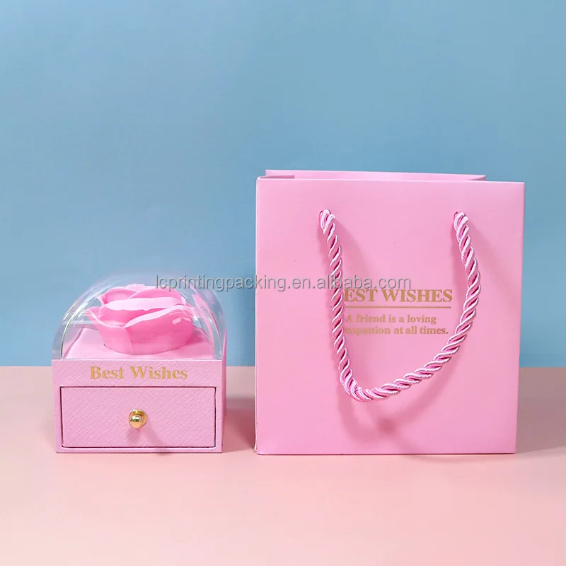 Jewelry packaging sliding out gift paper drawer box rose pressed flower jewelry box for bridesmaid