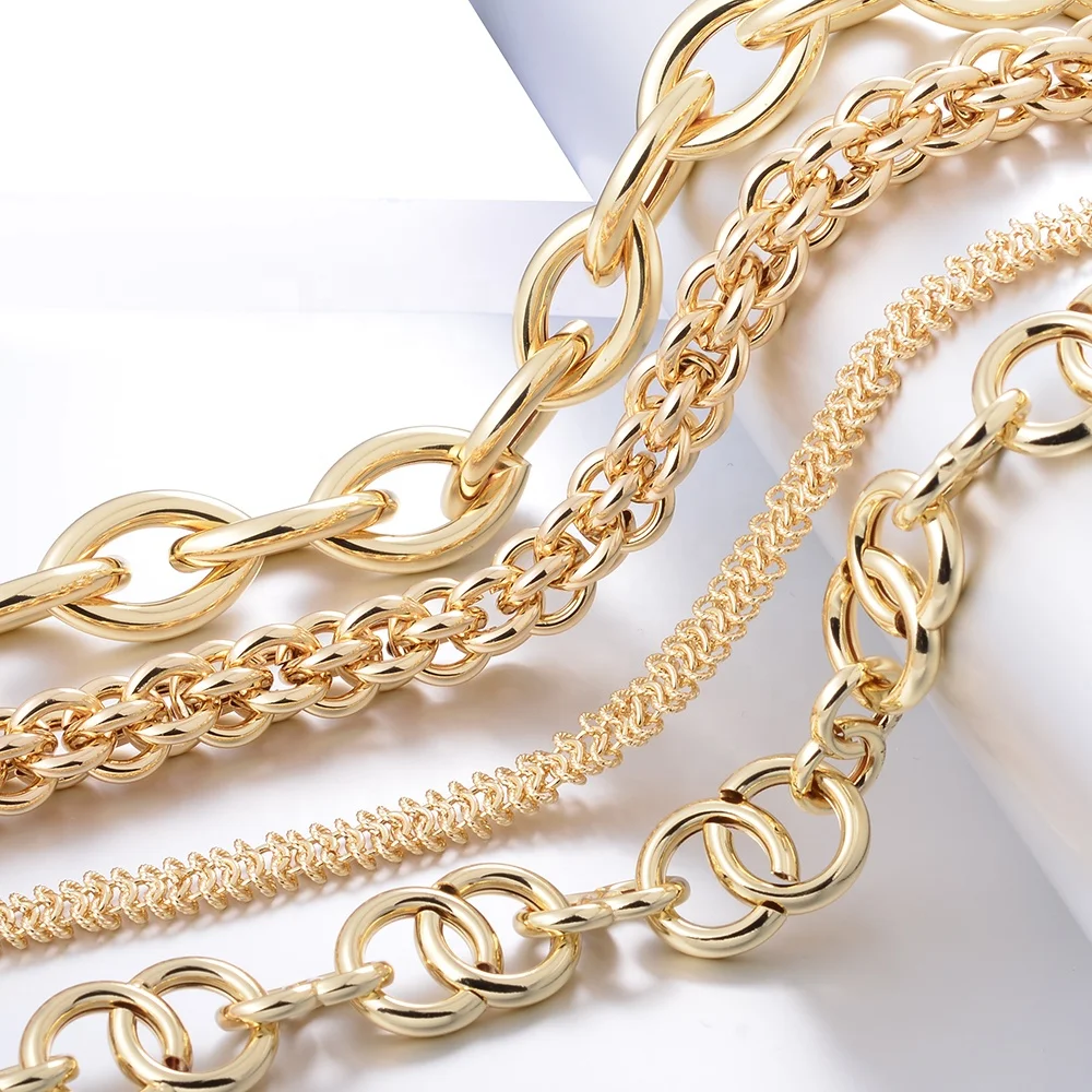 18K позолоченный Большой ковбойские сильный витая звено цепи DIY конечные бусины в форме цветов кубинской цепочка для ювелирной разметки
