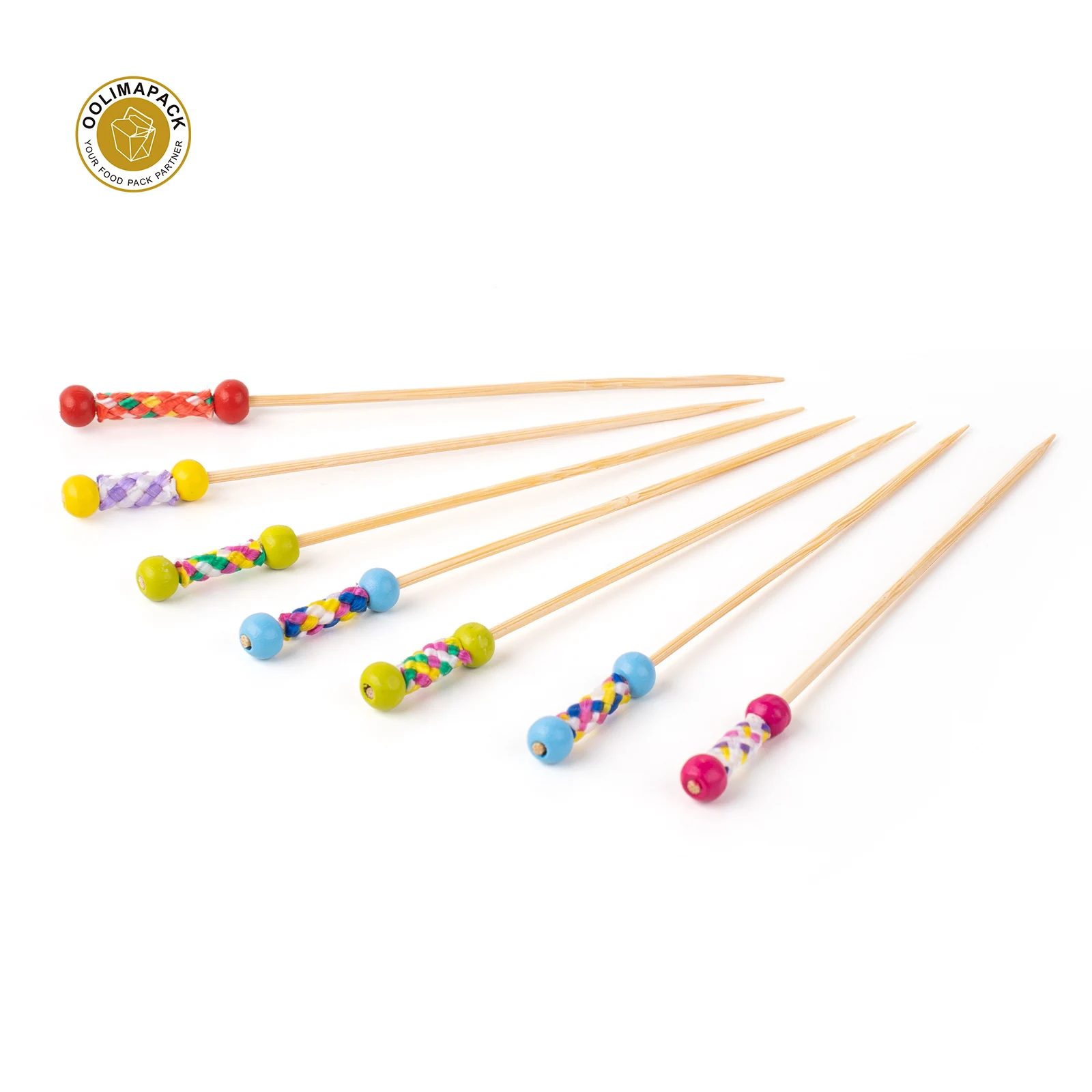 OOLIMA Custom Printed Logo Bamboo Knotted Skewers Food Picks Party Picks