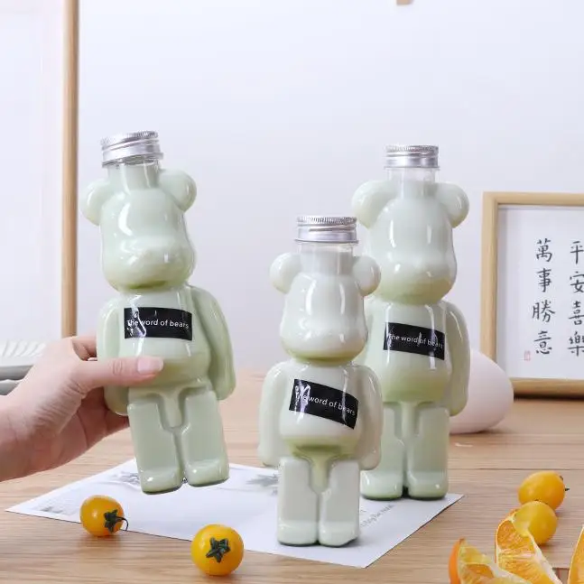400ML 500ML 700ML PET Transparent Bear Plastic Bottle Animal Shaped Beverage With Aluminum Lid