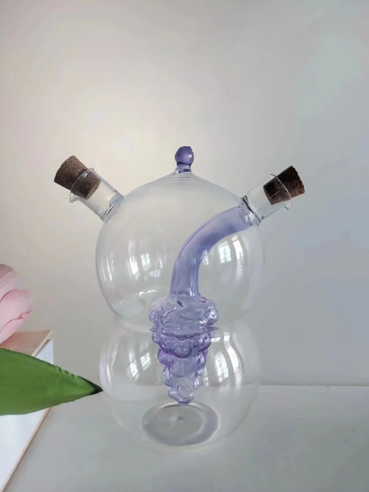 Wholesale Oil and Vinegar Dispenser Bottle Grape Shape 2 in 1 Glass Cruet With Cork Stopper For Kitchen